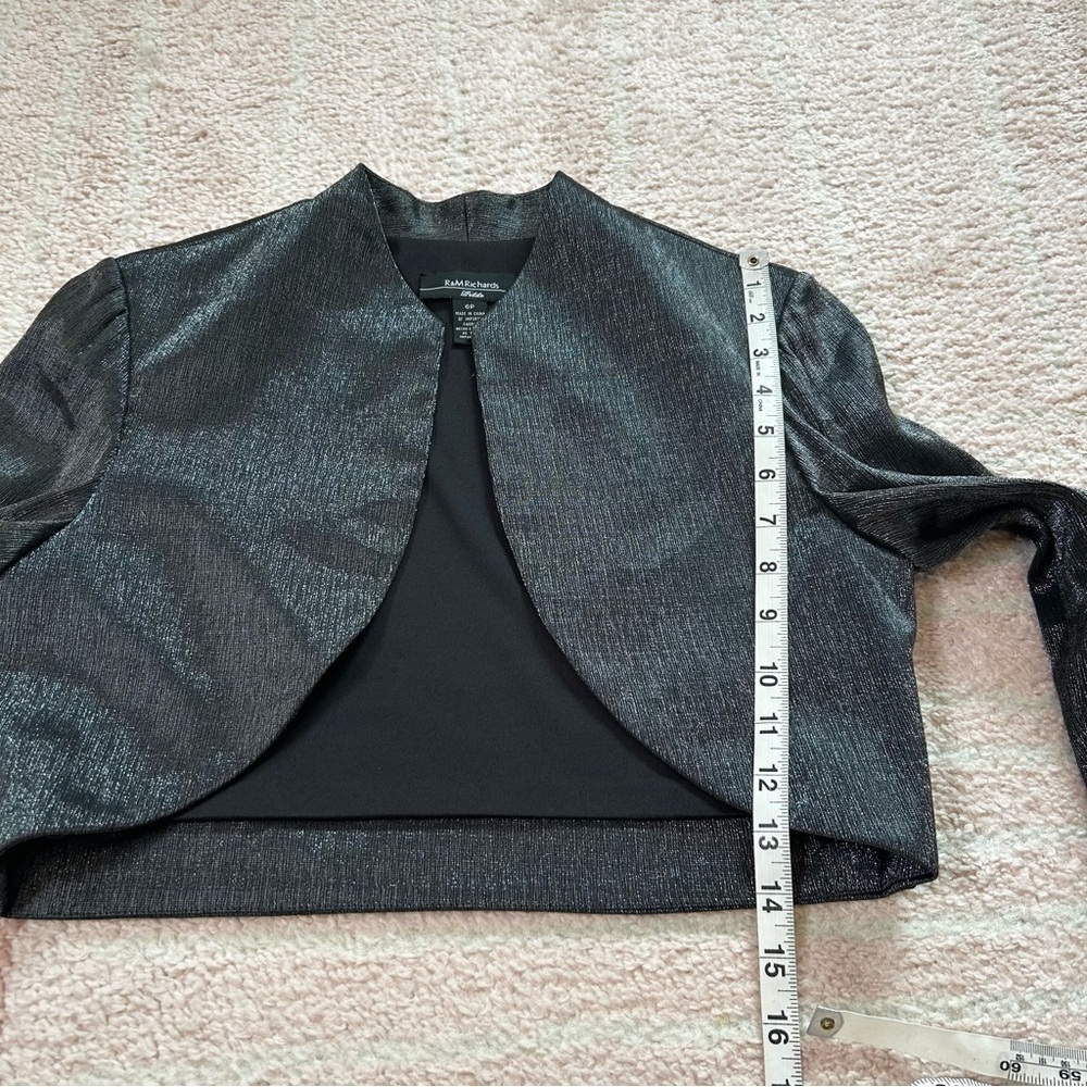 R&M Richards Shimmer Charcoal Midi Dress with Jacket Beaded Waist Size 6P Formal - Picture 8 of 16